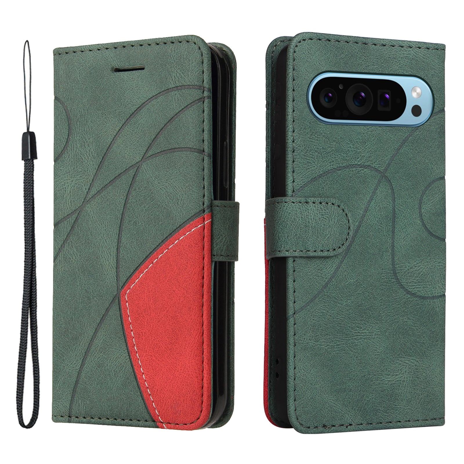 KT Leather Series-1 For Google Pixel 9 Phone Case Dual-color Splicing PU Leather Wallet Stand Cover