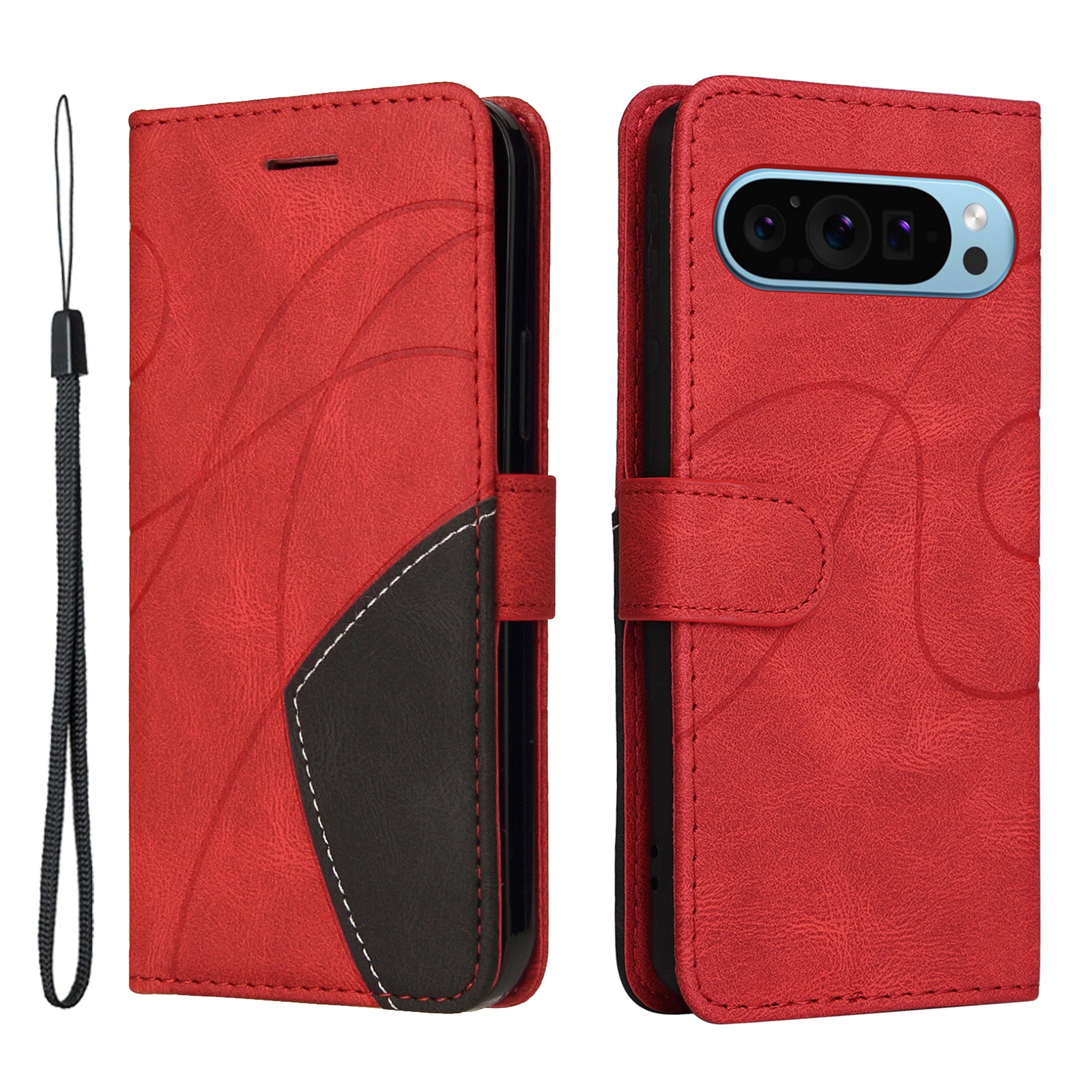 KT Leather Series-1 For Google Pixel 9 Phone Case Dual-color Splicing PU Leather Wallet Stand Cover