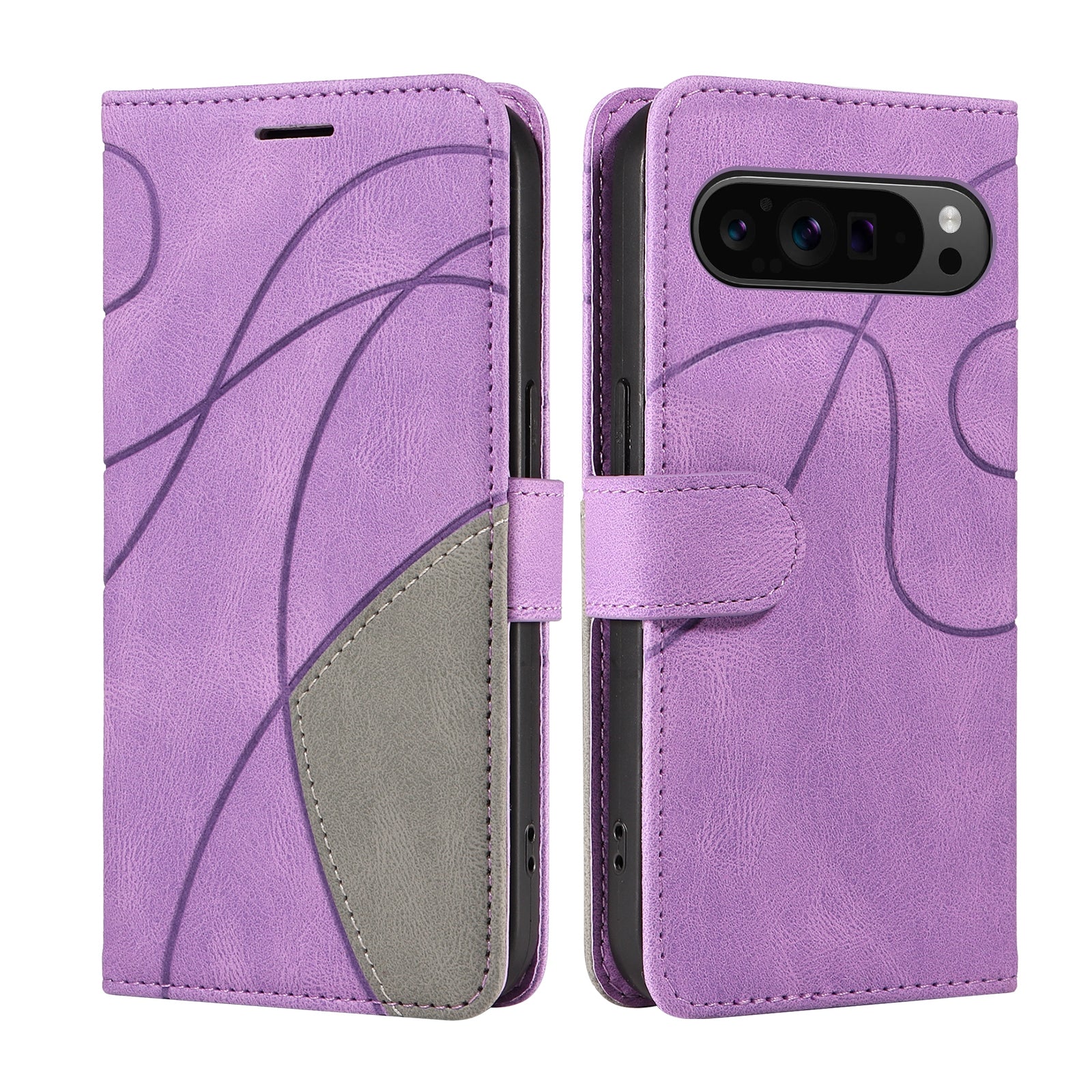 KT Leather Series-1 For Google Pixel 9 Pro Dual-color Splicing Cover Leather Wallet Anti-drop Phone Case