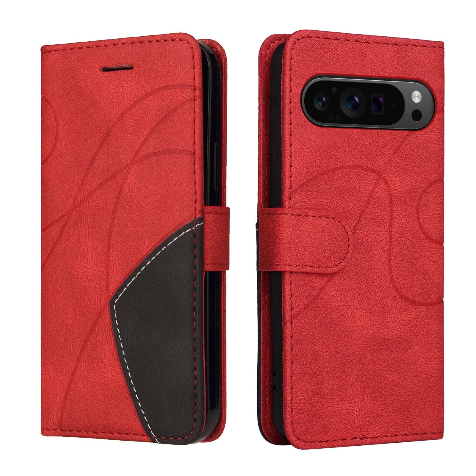 KT Leather Series-1 For Google Pixel 9 Pro Dual-color Splicing Cover Leather Wallet Anti-drop Phone Case