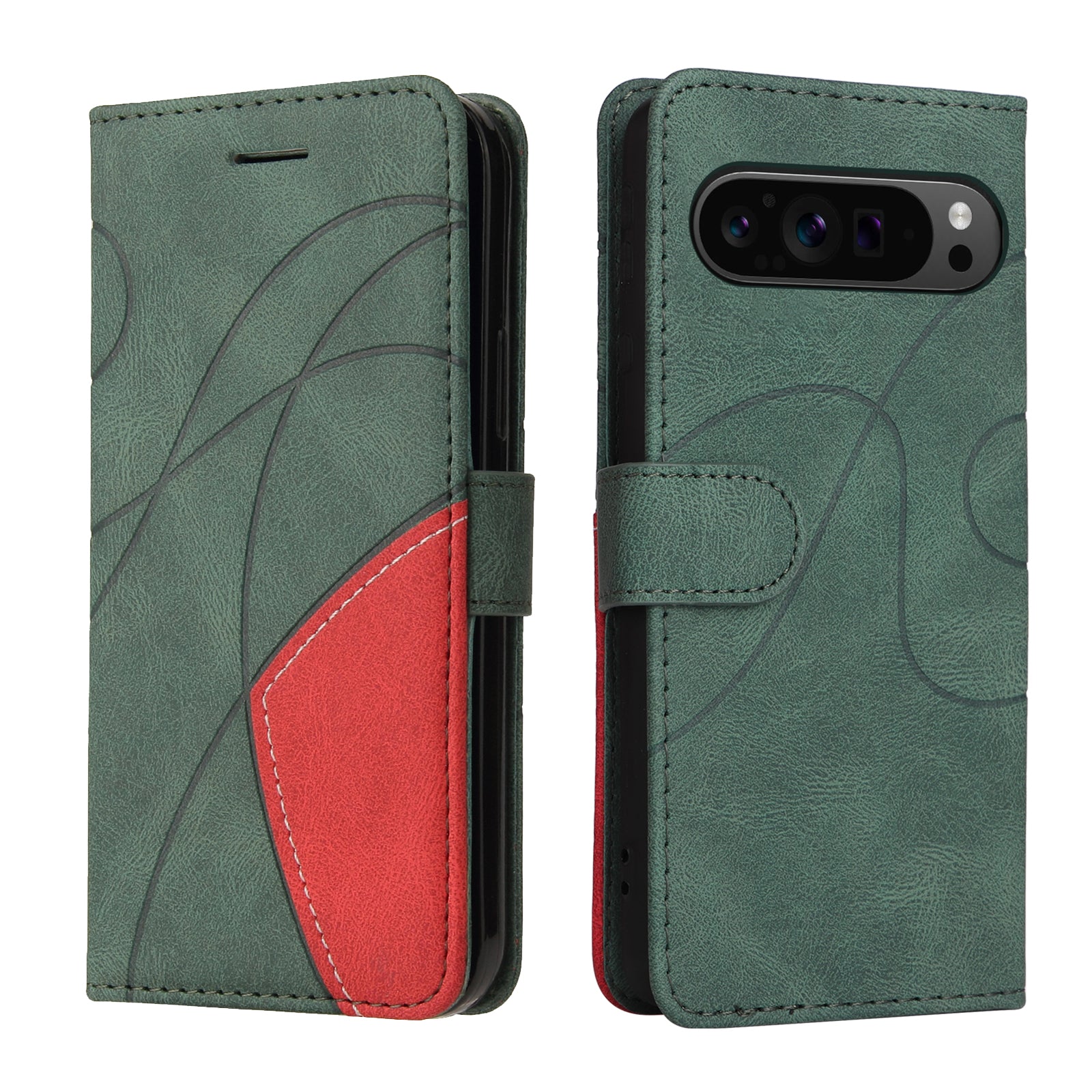 KT Leather Series-1 For Google Pixel 9 Pro Dual-color Splicing Cover Leather Wallet Anti-drop Phone Case
