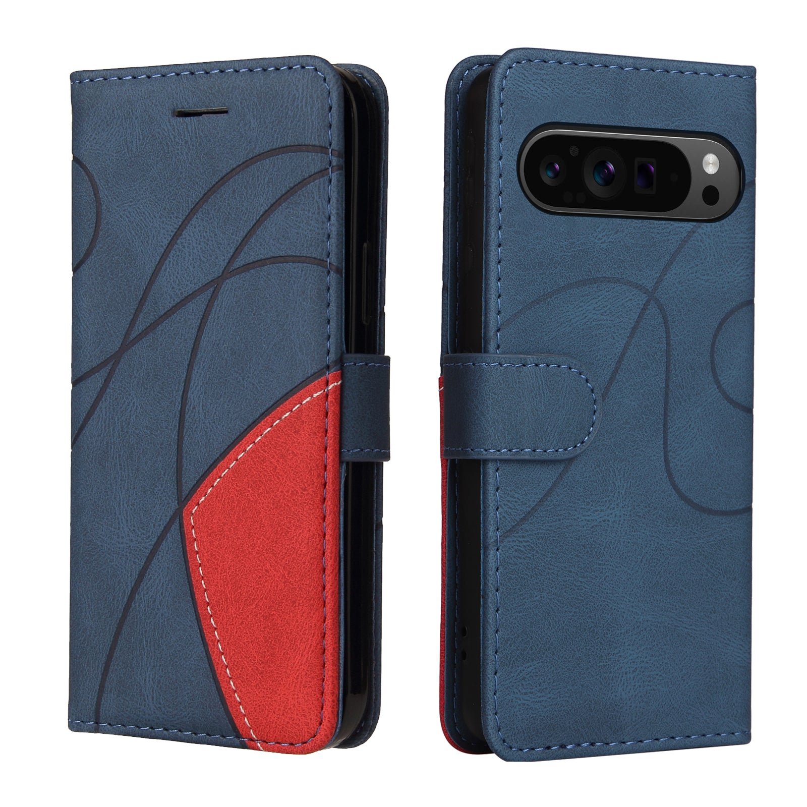 KT Leather Series-1 For Google Pixel 9 Pro Dual-color Splicing Cover Leather Wallet Anti-drop Phone Case