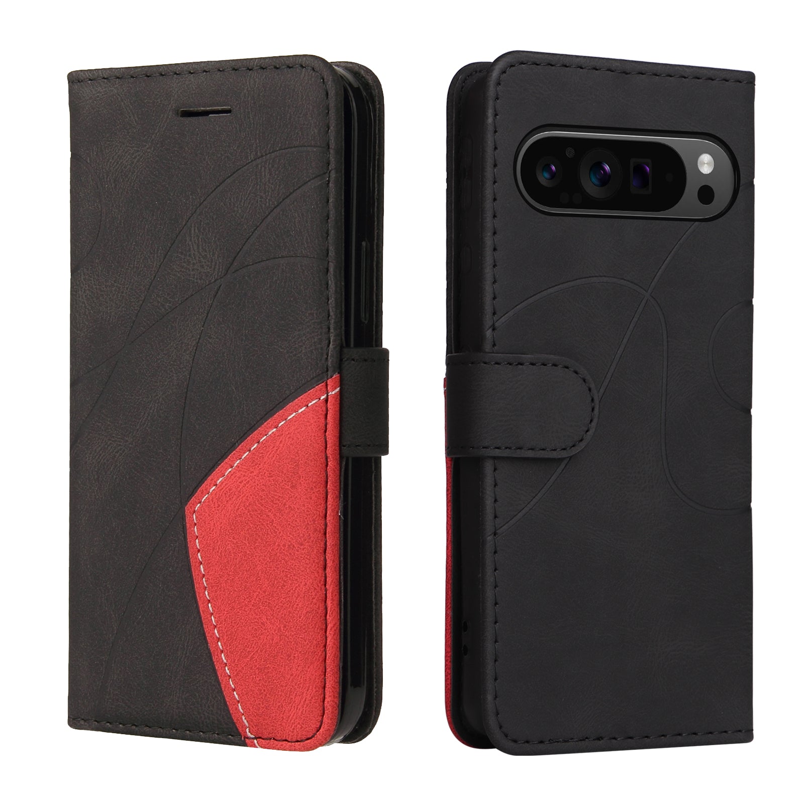 KT Leather Series-1 For Google Pixel 9 Pro Dual-color Splicing Cover Leather Wallet Anti-drop Phone Case