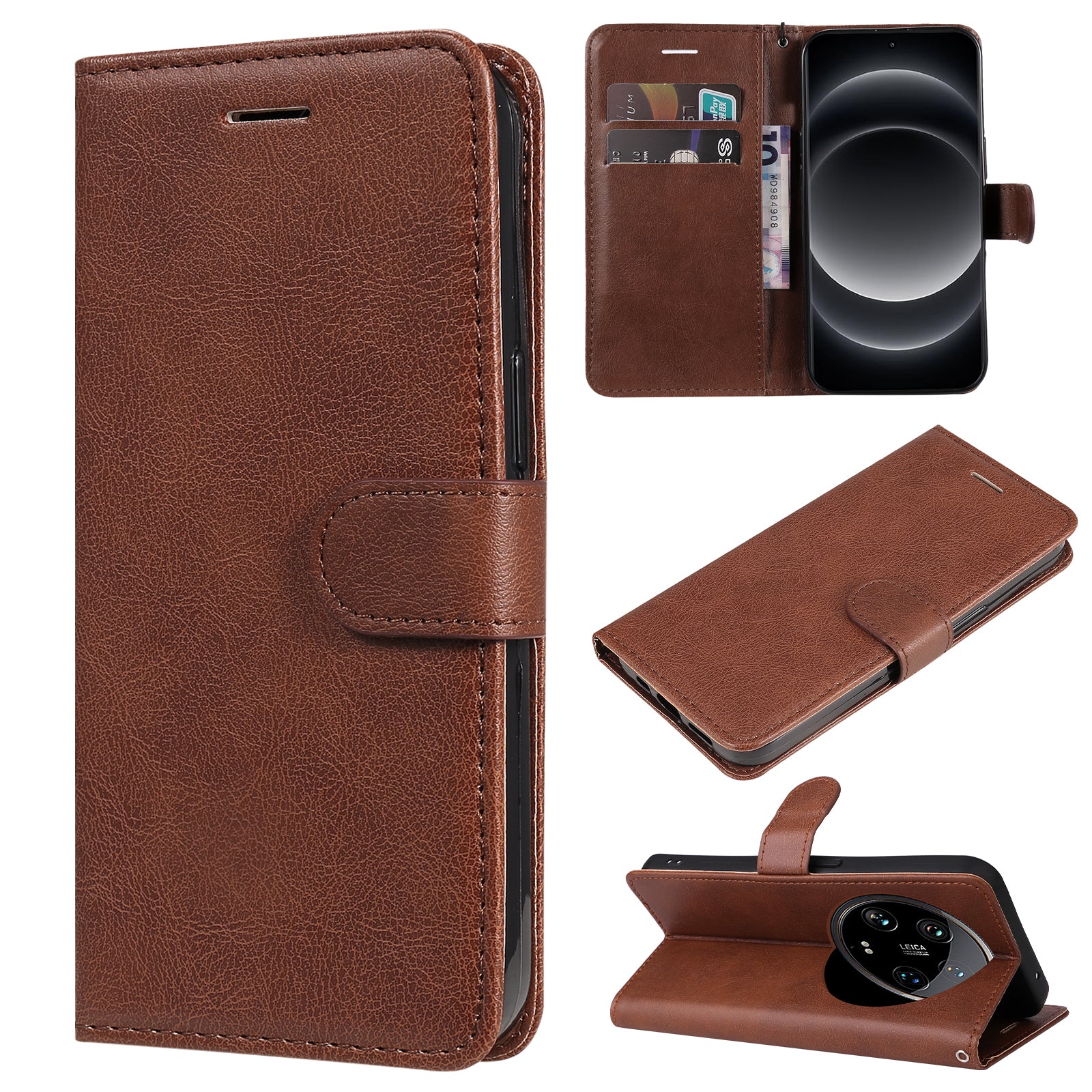 KT Leather Series-2 for Xiaomi 14 Ultra Wallet Case Solid Color Leather Flip Phone Cover