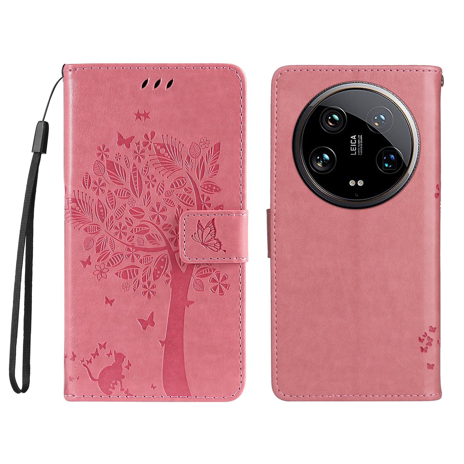 KT Imprinting Flower Series-3 For Xiaomi 14 Ultra Wallet Phone Case Cat Tree Pattern Leather Cover