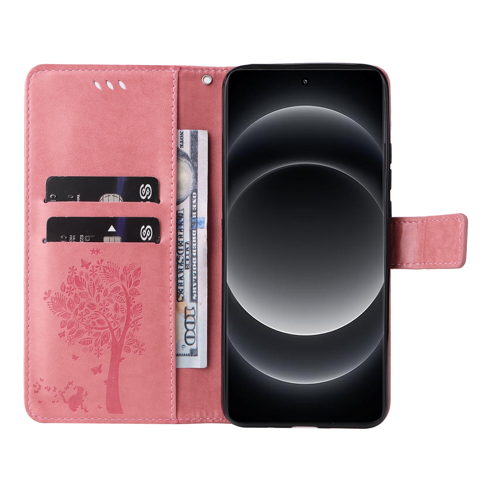 KT Imprinting Flower Series-3 For Xiaomi 14 Ultra Wallet Phone Case Cat Tree Pattern Leather Cover