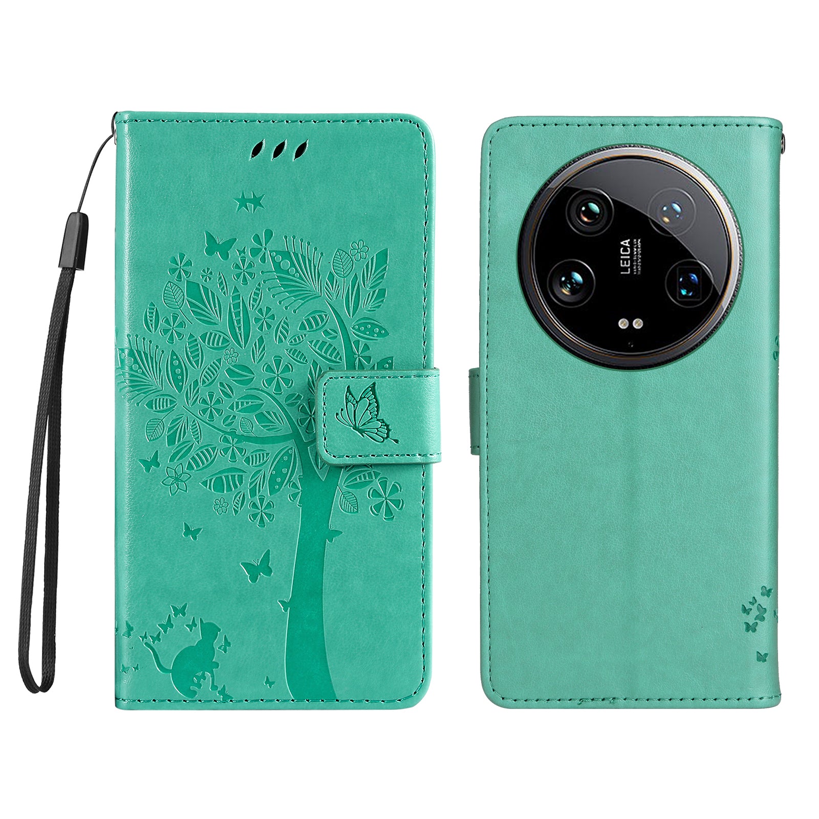 KT Imprinting Flower Series-3 For Xiaomi 14 Ultra Wallet Phone Case Cat Tree Pattern Leather Cover