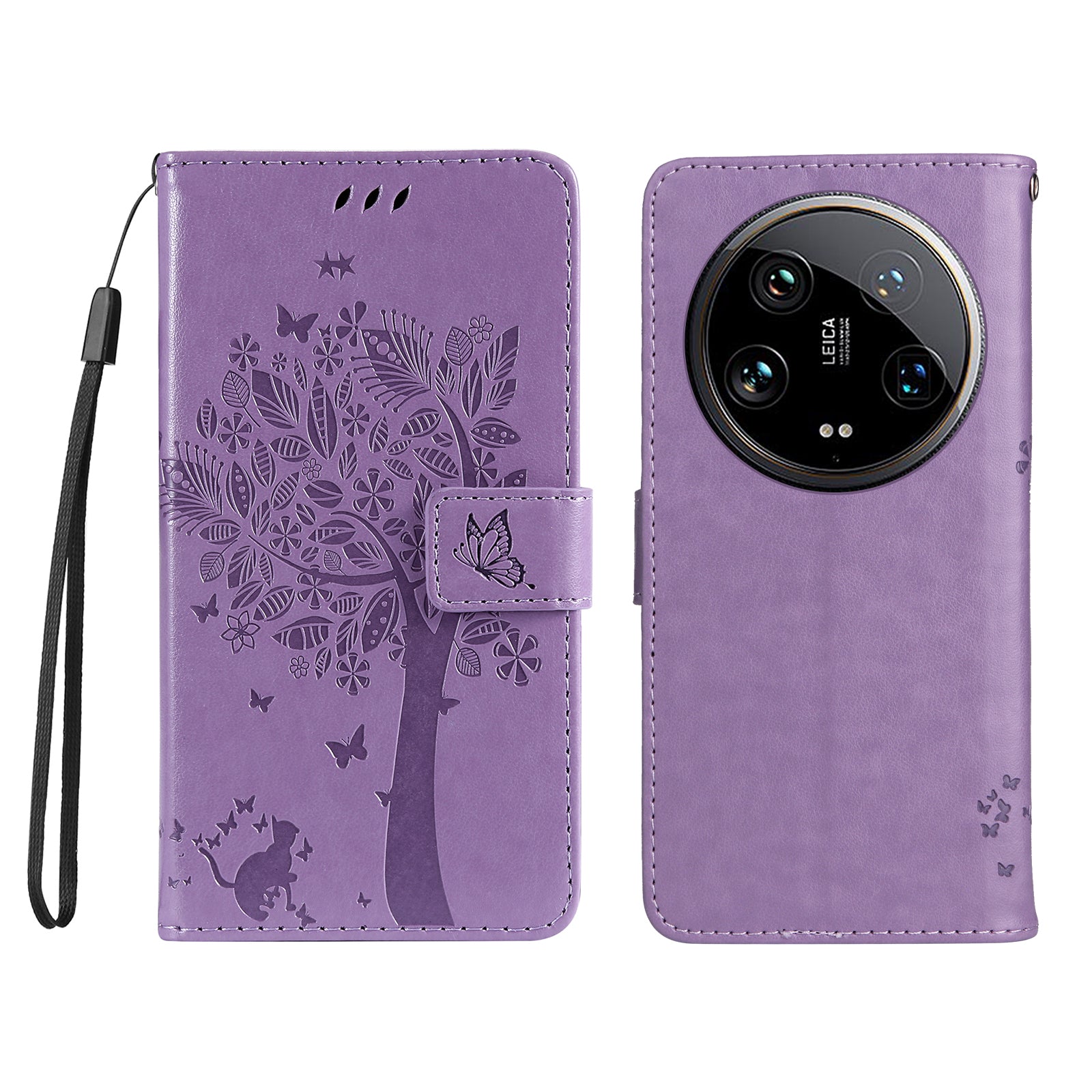 KT Imprinting Flower Series-3 For Xiaomi 14 Ultra Wallet Phone Case Cat Tree Pattern Leather Cover
