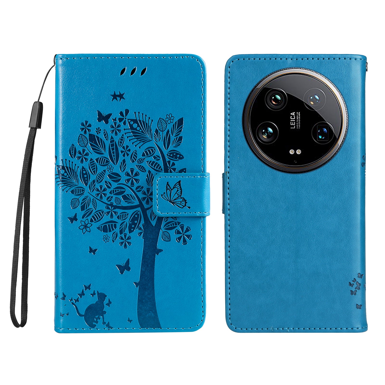 KT Imprinting Flower Series-3 For Xiaomi 14 Ultra Wallet Phone Case Cat Tree Pattern Leather Cover