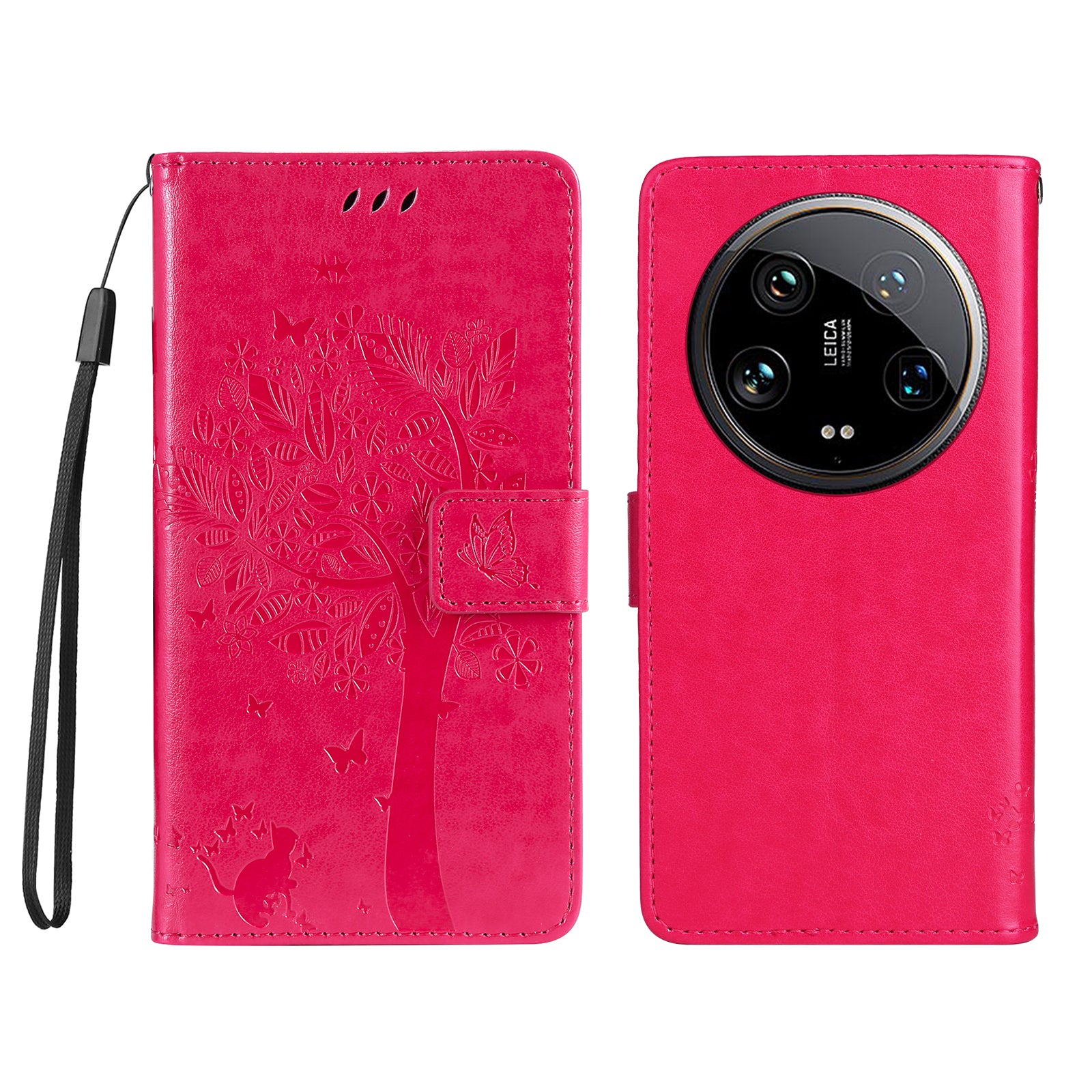 KT Imprinting Flower Series-3 For Xiaomi 14 Ultra Wallet Phone Case Cat Tree Pattern Leather Cover