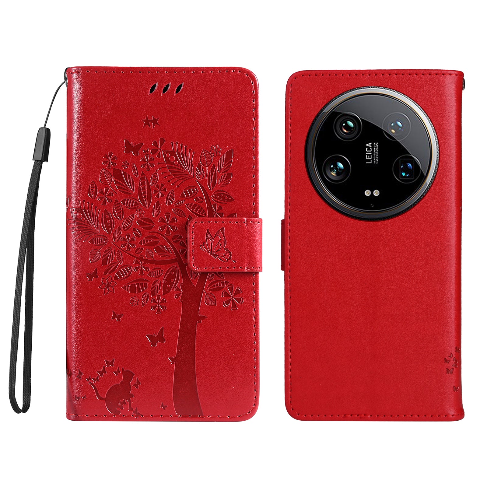 KT Imprinting Flower Series-3 For Xiaomi 14 Ultra Wallet Phone Case Cat Tree Pattern Leather Cover