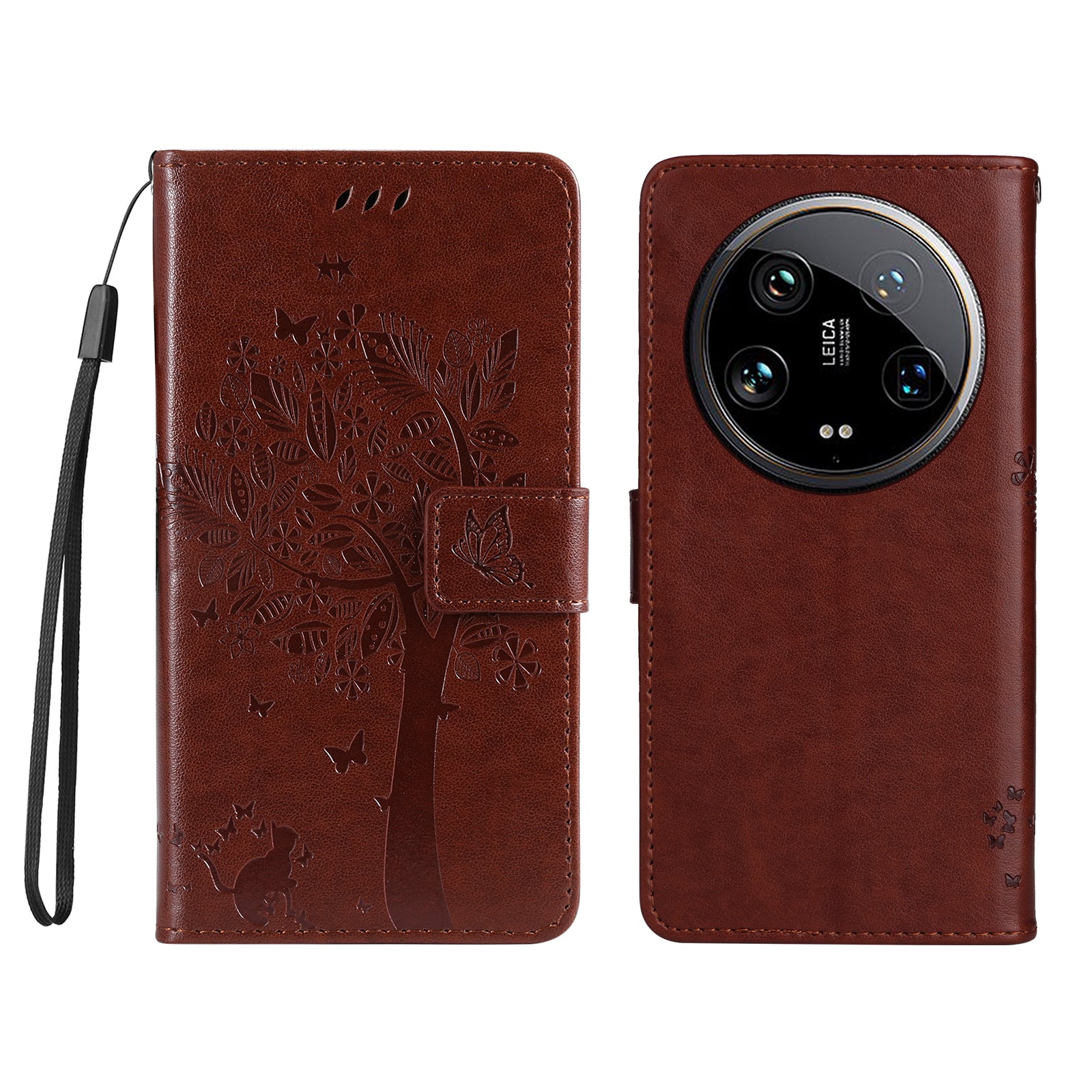 KT Imprinting Flower Series-3 For Xiaomi 14 Ultra Wallet Phone Case Cat Tree Pattern Leather Cover