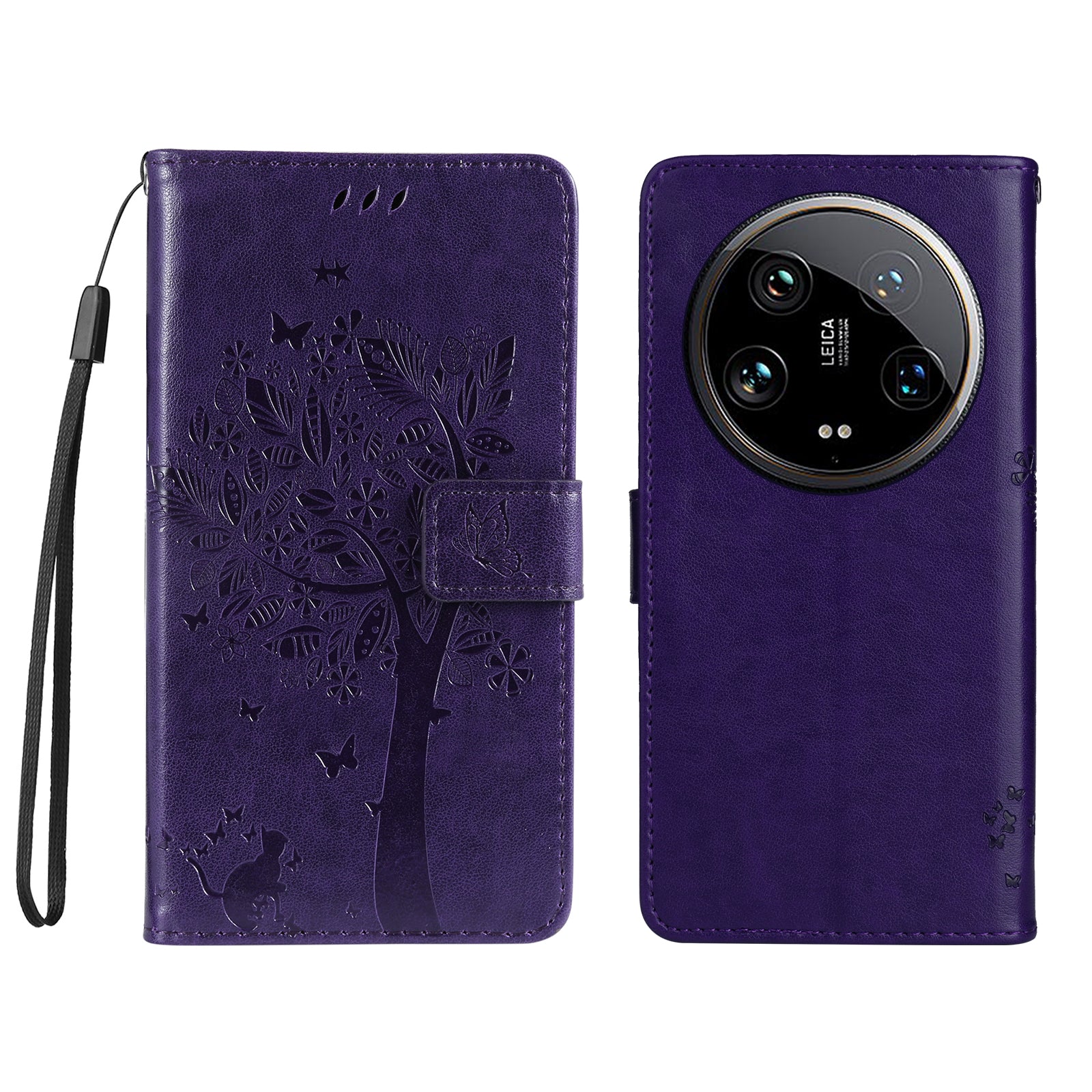 KT Imprinting Flower Series-3 For Xiaomi 14 Ultra Wallet Phone Case Cat Tree Pattern Leather Cover