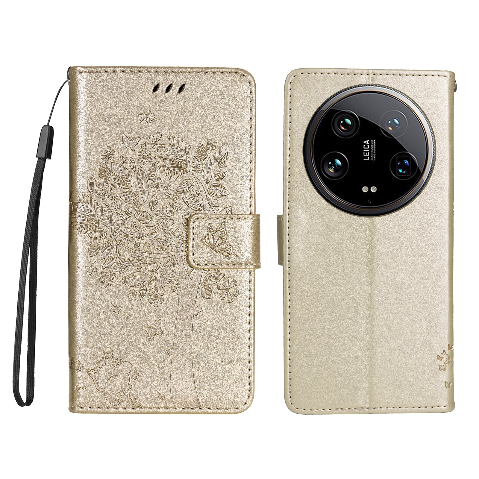 KT Imprinting Flower Series-3 For Xiaomi 14 Ultra Wallet Phone Case Cat Tree Pattern Leather Cover