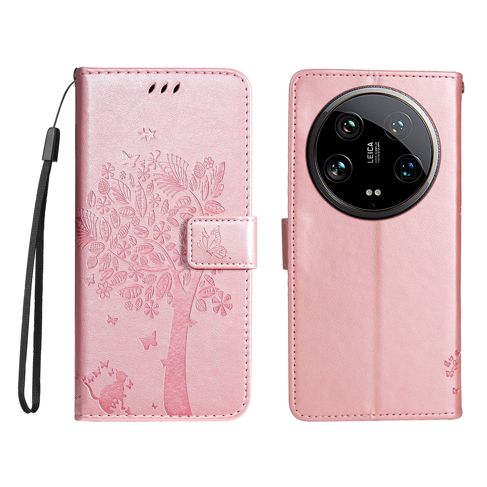 KT Imprinting Flower Series-3 For Xiaomi 14 Ultra Wallet Phone Case Cat Tree Pattern Leather Cover