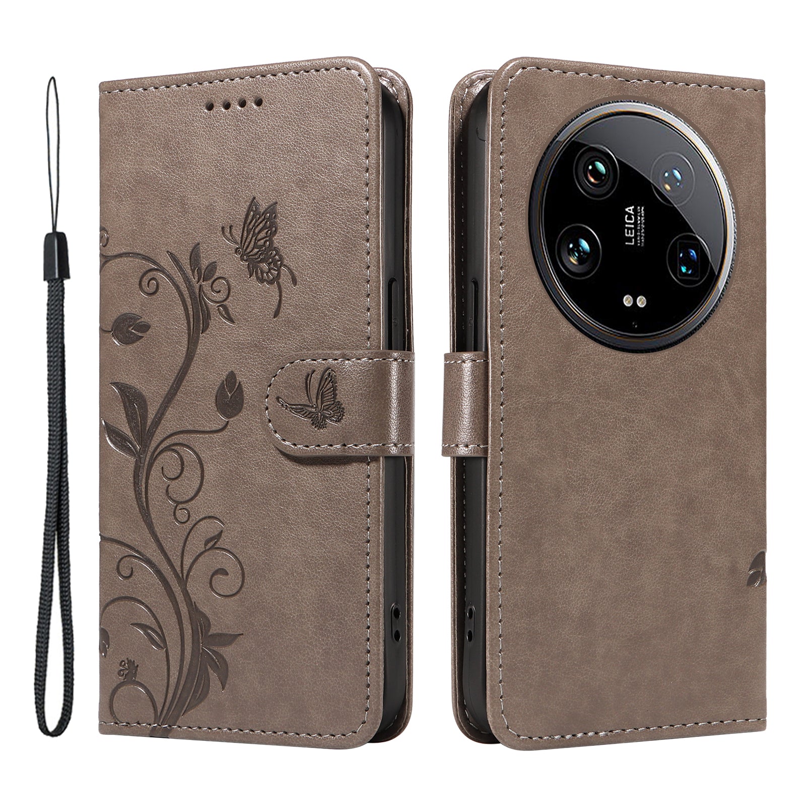 For Xiaomi 14 Ultra Leather Case Butterfly Flower Pattern Imprinted Wallet Phone Cover