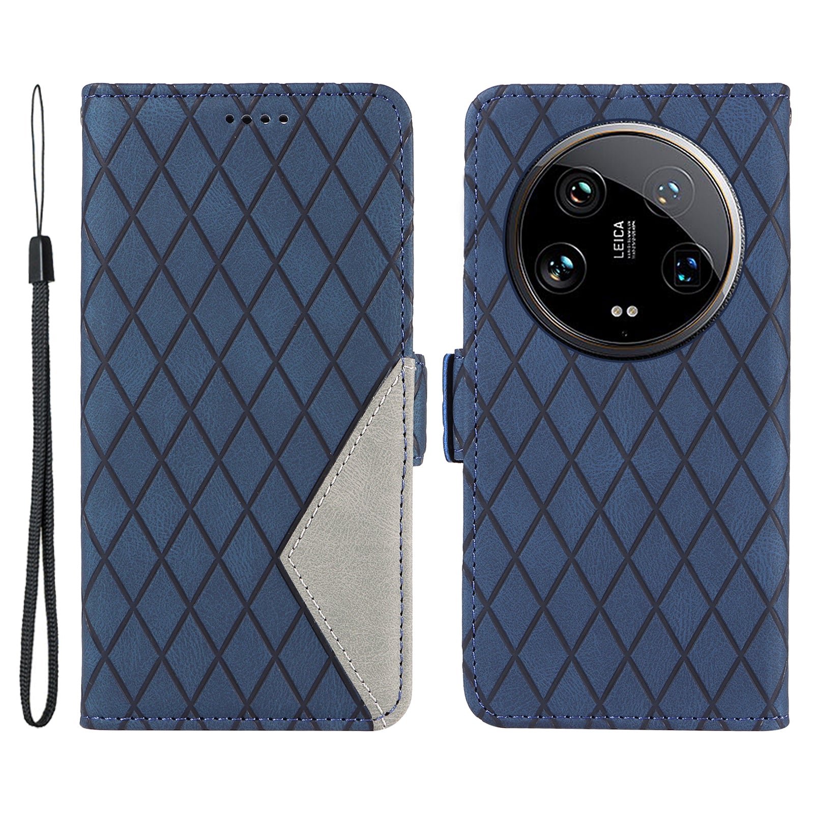 For Xiaomi 14 Ultra Case Imprinted Rhombus Grid Pattern Wallet Phone Cover