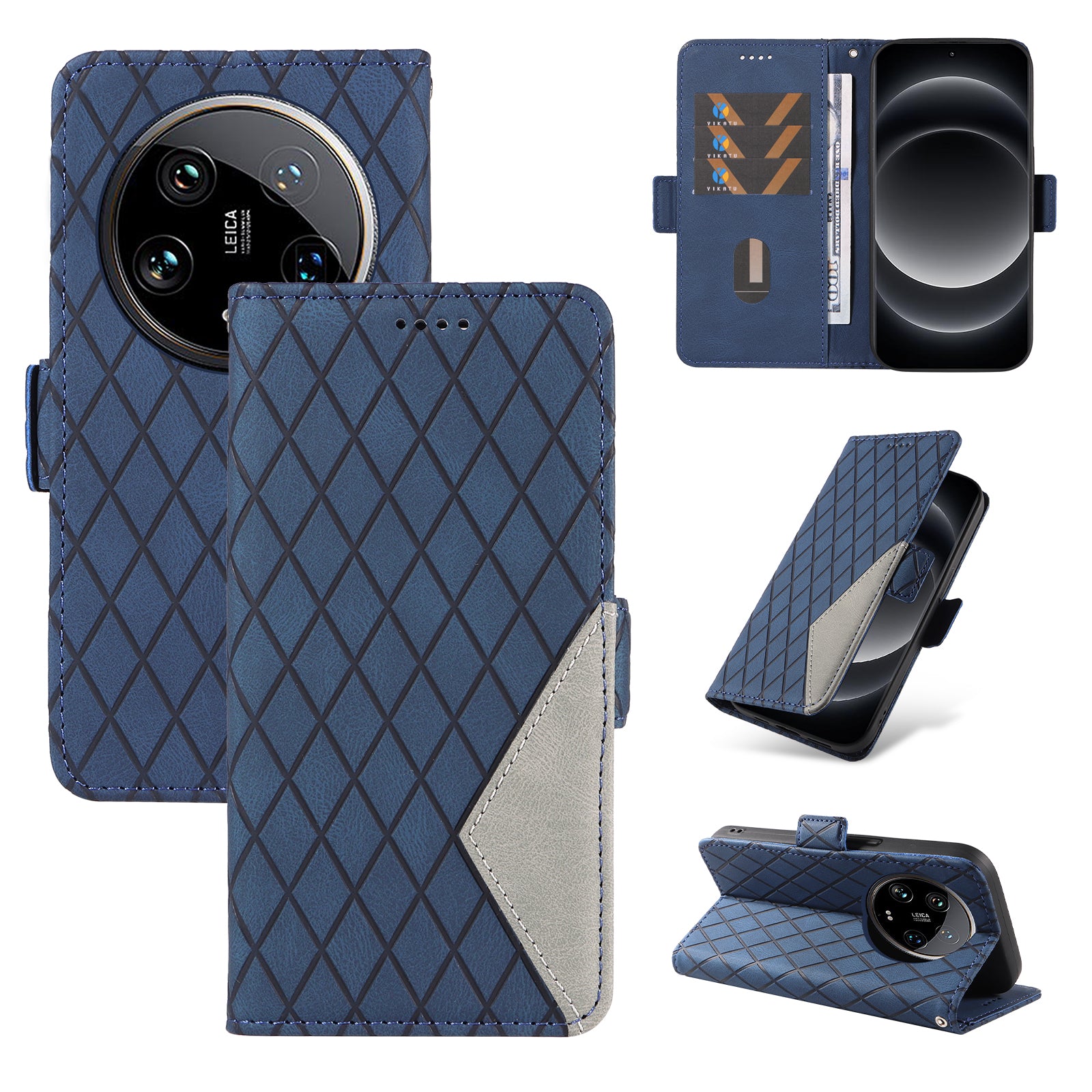For Xiaomi 14 Ultra Case Imprinted Rhombus Grid Pattern Wallet Phone Cover