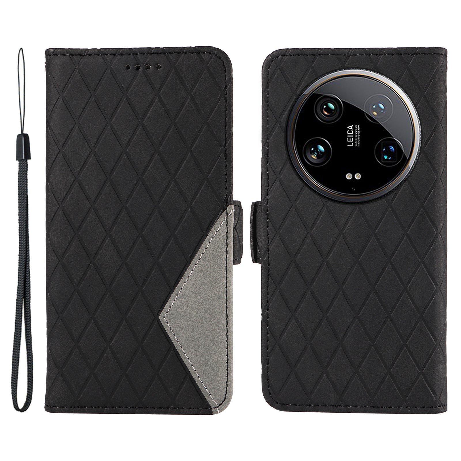 For Xiaomi 14 Ultra Case Imprinted Rhombus Grid Pattern Wallet Phone Cover