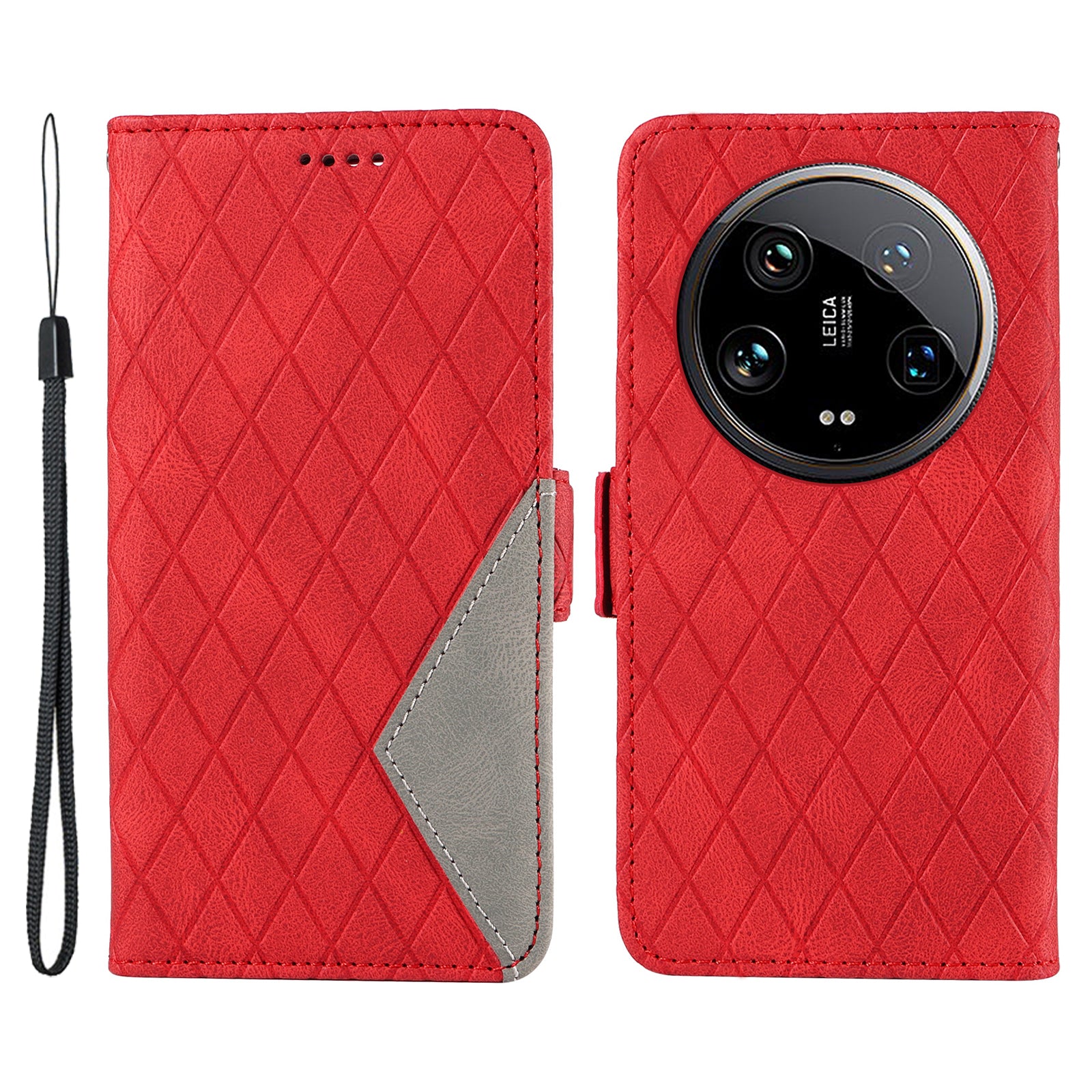 For Xiaomi 14 Ultra Case Imprinted Rhombus Grid Pattern Wallet Phone Cover