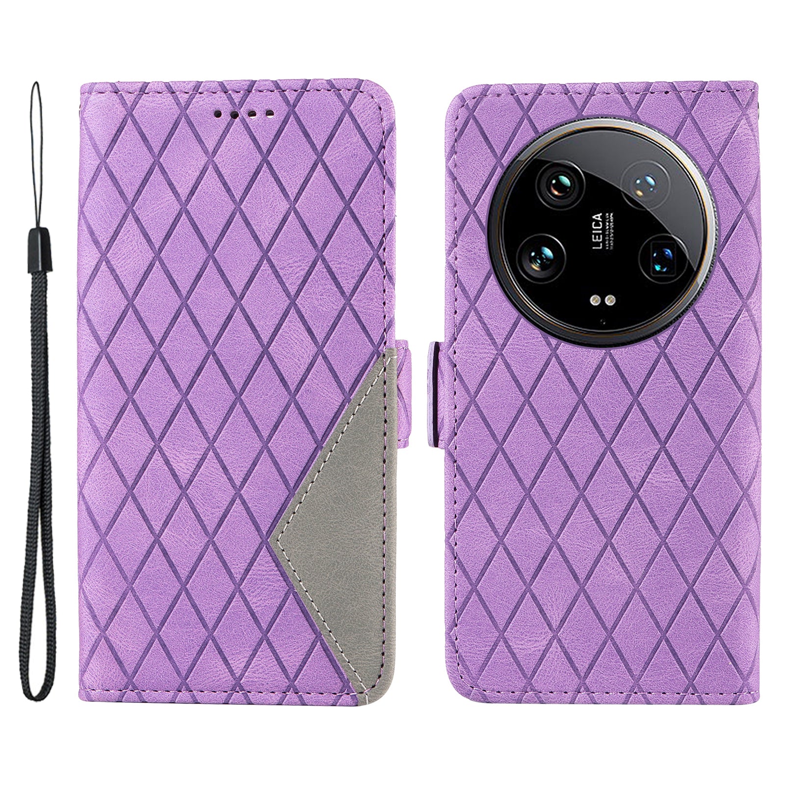 For Xiaomi 14 Ultra Case Imprinted Rhombus Grid Pattern Wallet Phone Cover
