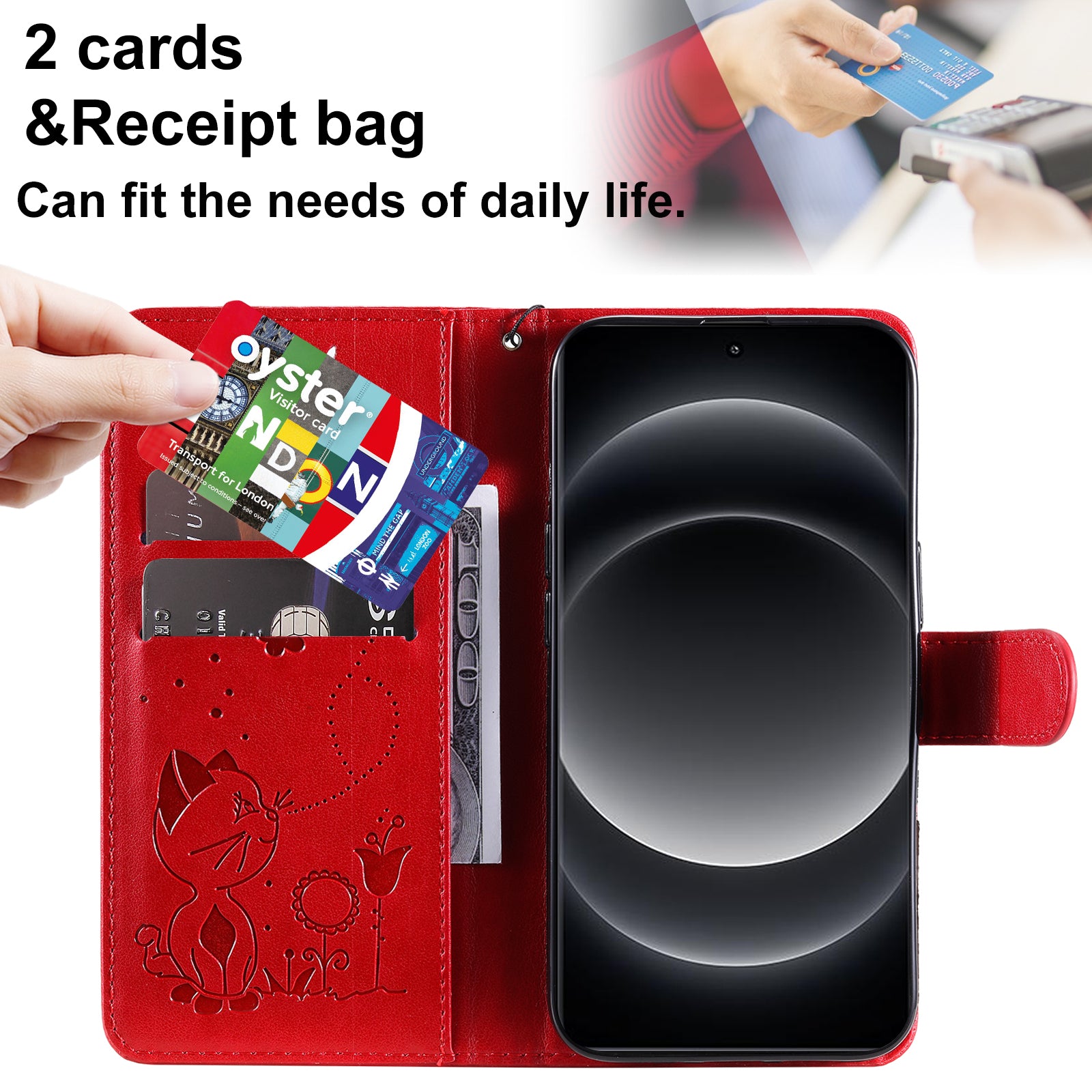 KT Imprinting Flower Series-4 For Xiaomi 14 Ultra Cover Leather Phone Case with Wallet Card Holder