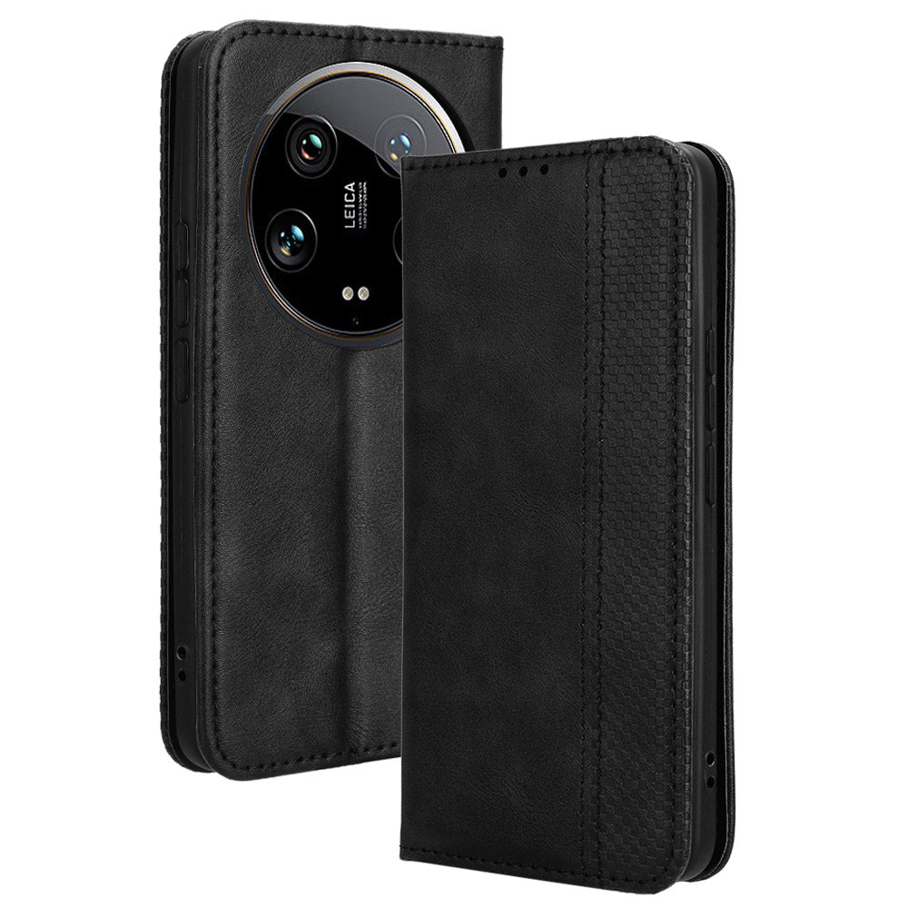 For Xiaomi 14 Ultra Case Vintage Leather Magnetic Flip Phone Cover