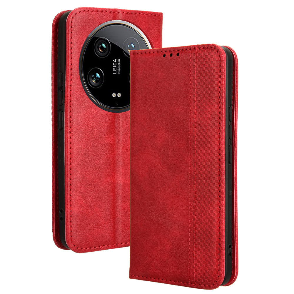 For Xiaomi 14 Ultra Case Vintage Leather Magnetic Flip Phone Cover