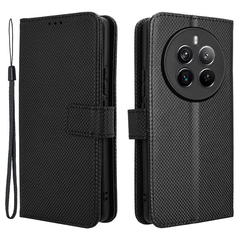 For Realme 12+ 5G / Narzo 70 Pro 5G Case PU Leather Diamond Texture Stand Protective Phone Cover