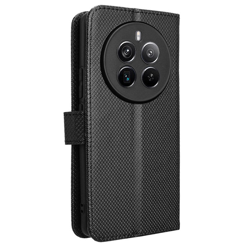For Realme 12+ 5G / Narzo 70 Pro 5G Case PU Leather Diamond Texture Stand Protective Phone Cover