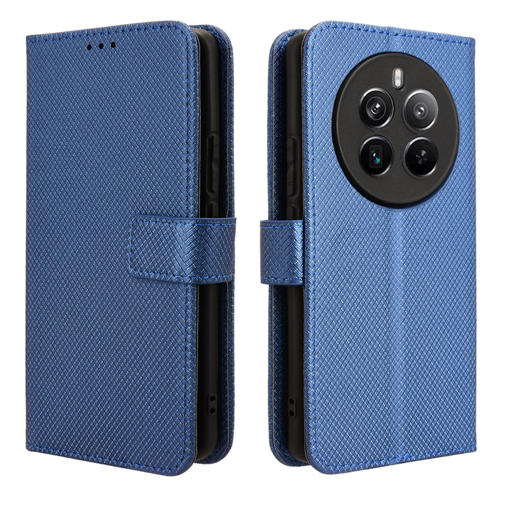 For Realme 12+ 5G / Narzo 70 Pro 5G Case PU Leather Diamond Texture Stand Protective Phone Cover