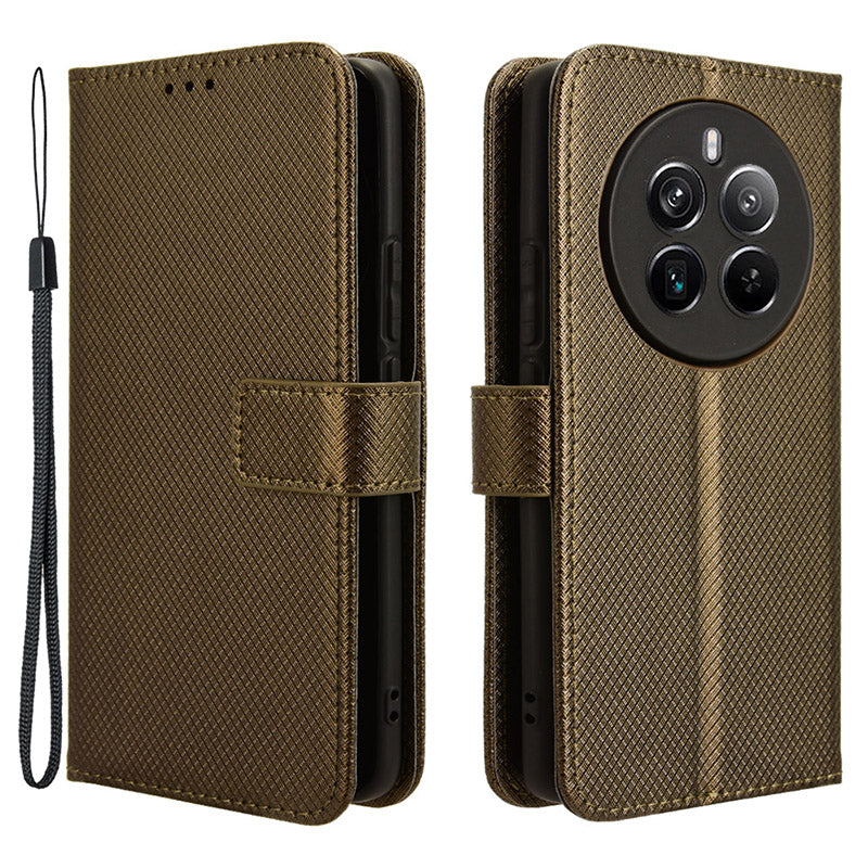 For Realme 12+ 5G / Narzo 70 Pro 5G Case PU Leather Diamond Texture Stand Protective Phone Cover