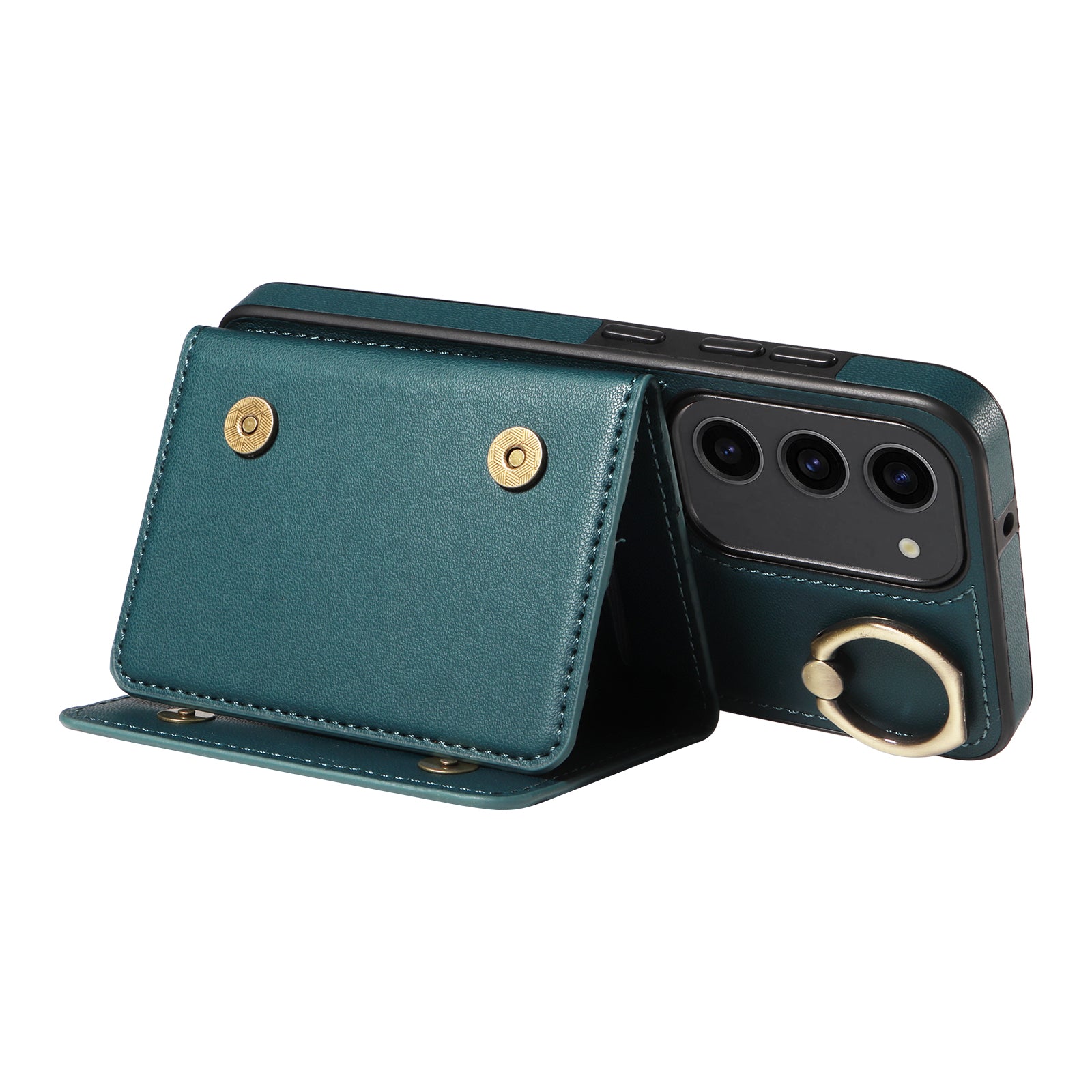 007 For Samsung Galaxy S23 Case with Ring Splicing Design Kickstand Leather Coated TPU Cover
