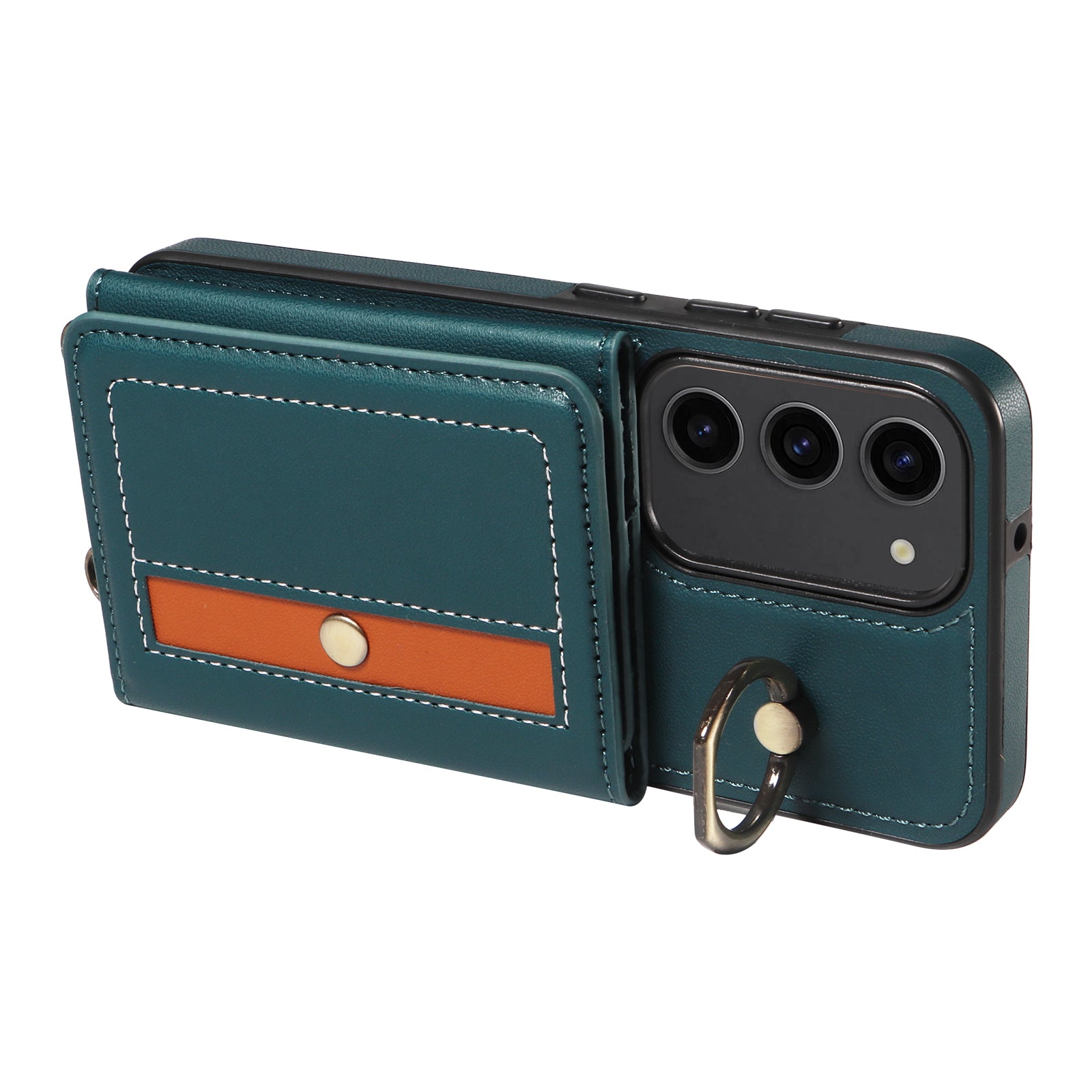 007 For Samsung Galaxy S23 Case with Ring Splicing Design Kickstand Leather Coated TPU Cover