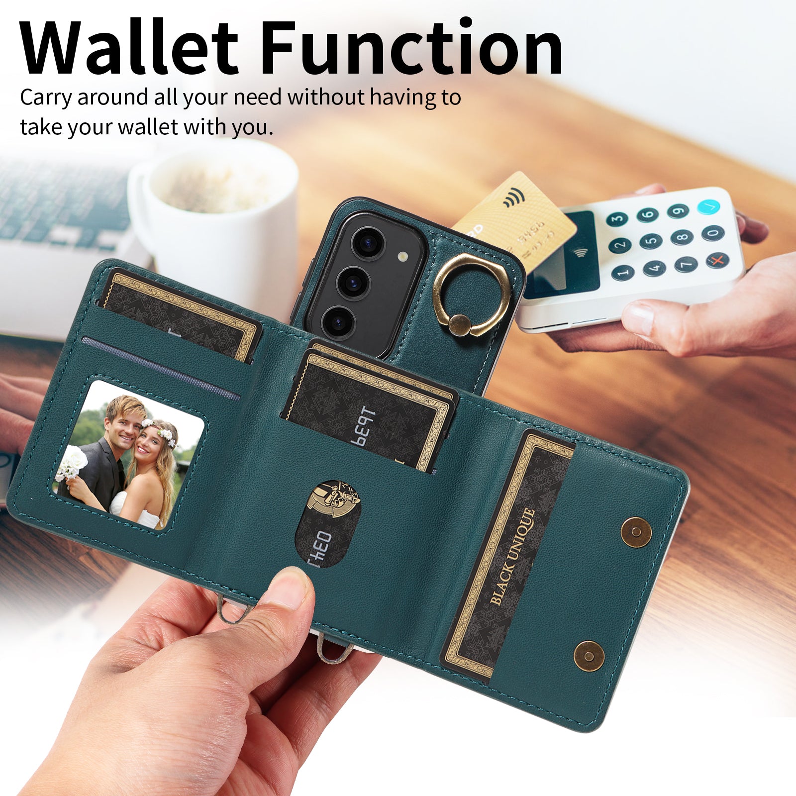 007 For Samsung Galaxy S23 Case with Ring Splicing Design Kickstand Leather Coated TPU Cover