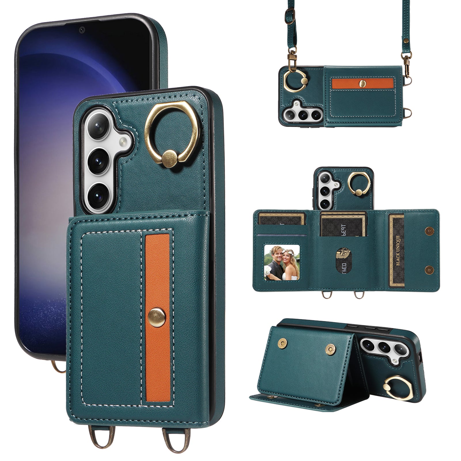 007 For Samsung Galaxy S24 Case Calf Texture Card Holder Leather + TPU Phone Cover