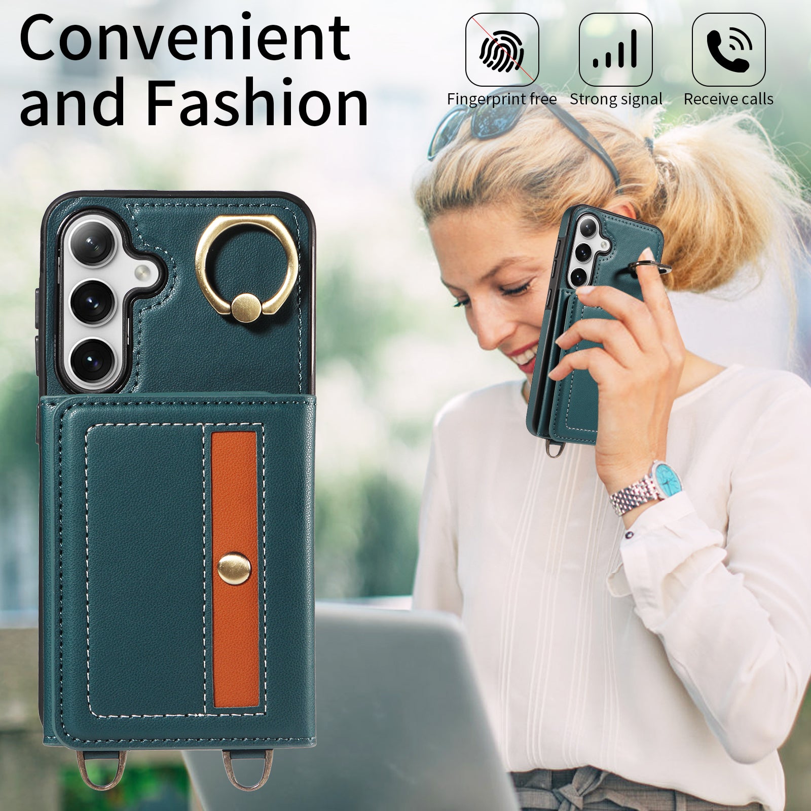 007 For Samsung Galaxy S24 Case Calf Texture Card Holder Leather + TPU Phone Cover