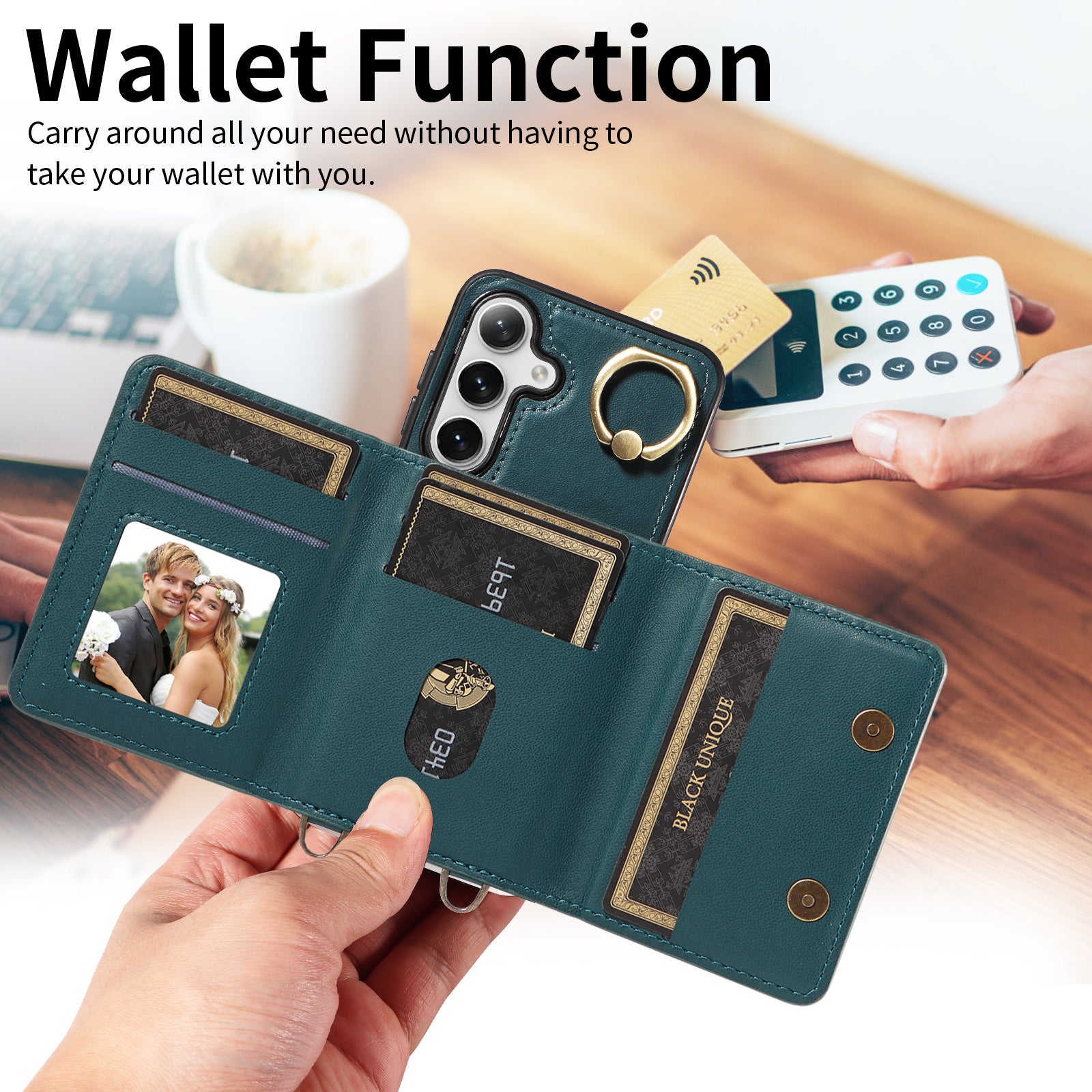 007 For Samsung Galaxy S24 Case Calf Texture Card Holder Leather + TPU Phone Cover
