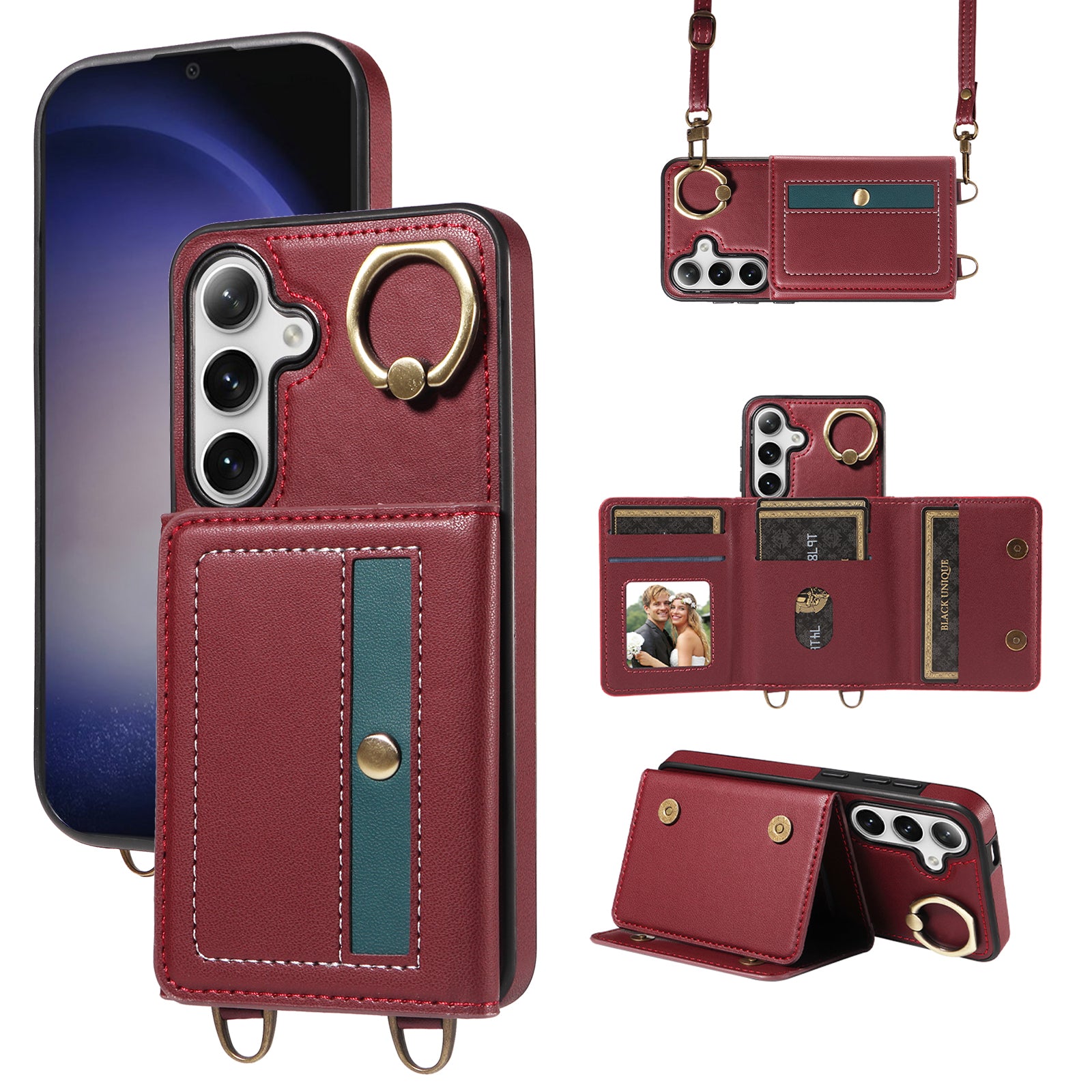 007 For Samsung Galaxy S24 Case Calf Texture Card Holder Leather + TPU Phone Cover