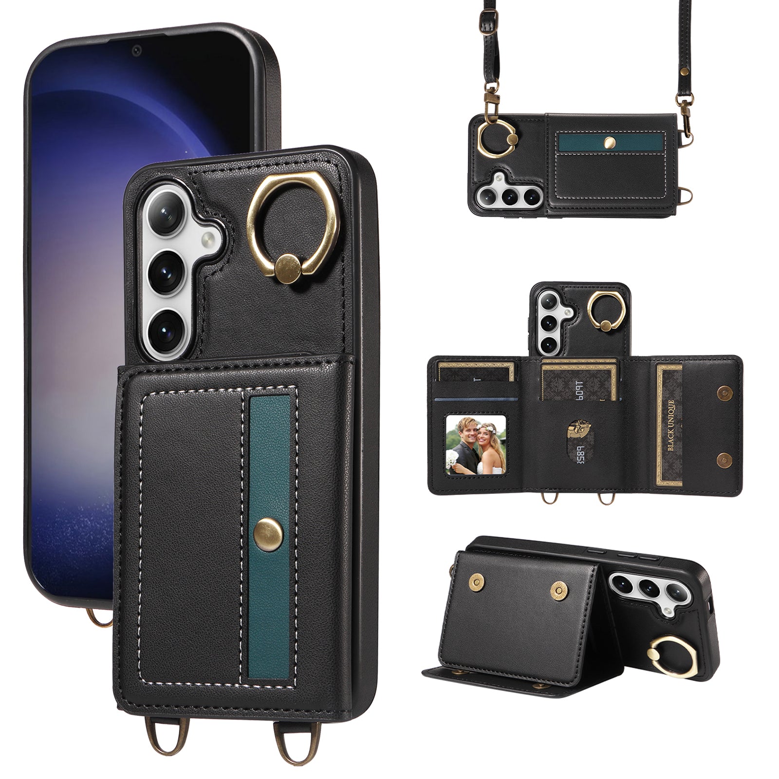 007 For Samsung Galaxy S24 Case Calf Texture Card Holder Leather + TPU Phone Cover