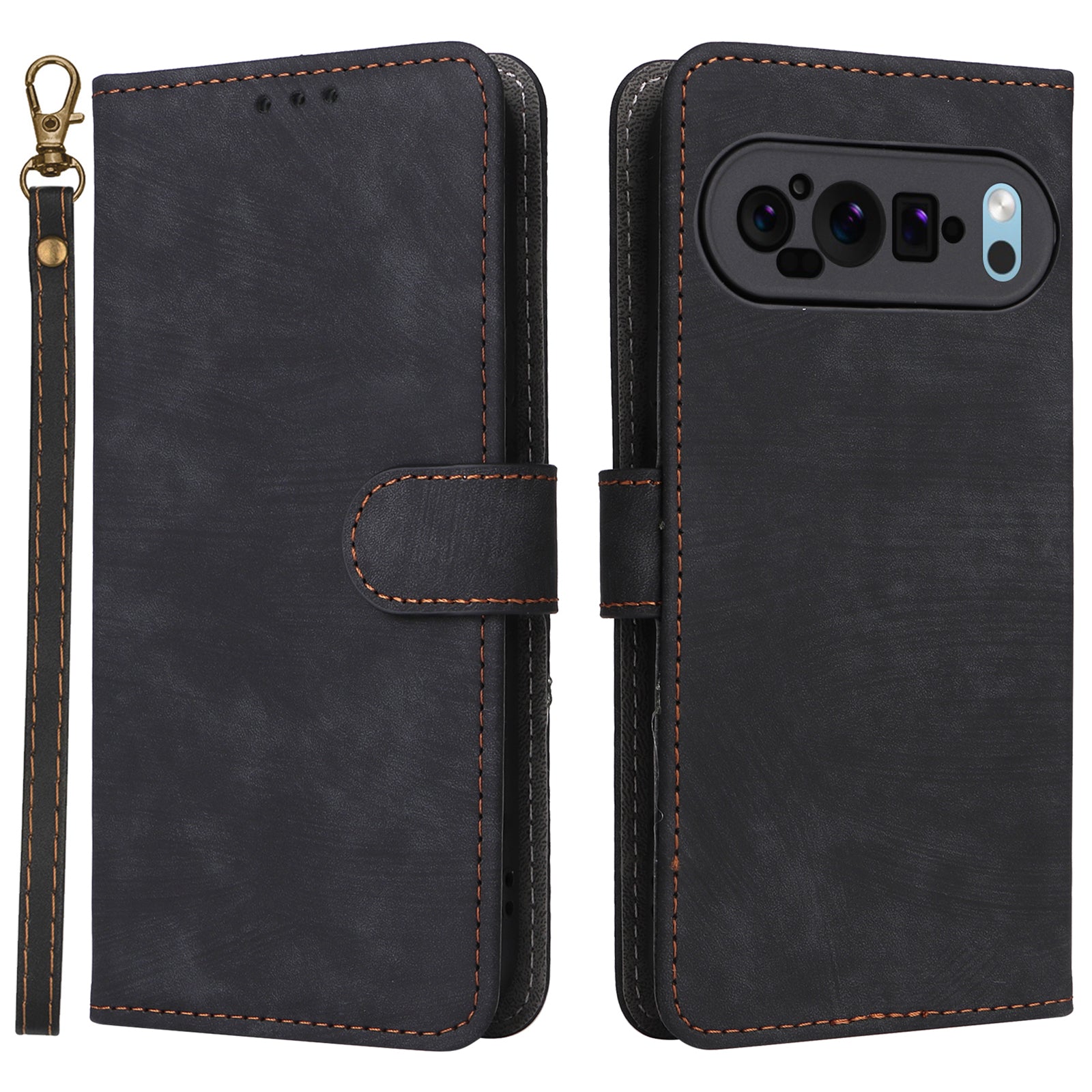 For Google Pixel 9 Leather Case RFID Blocking Wallet Phone Cover with Wrist Strap