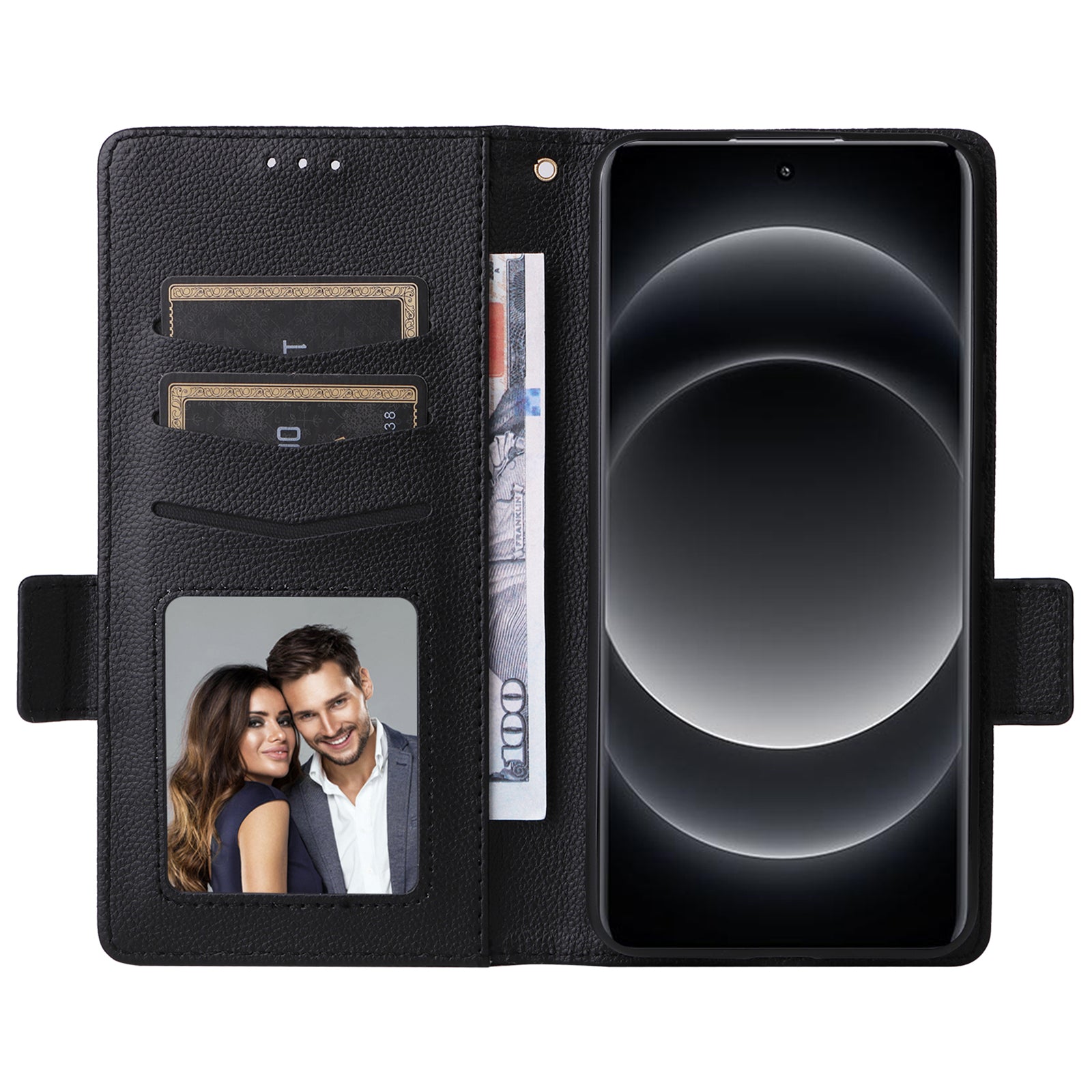 For Xiaomi 14 Ultra Wallet Case Litchi Texture Leather Protective Phone Cover with Strap