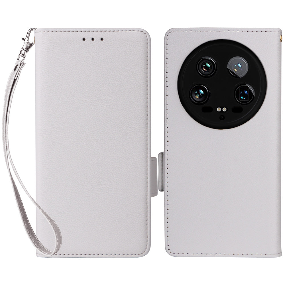For Xiaomi 14 Ultra Wallet Case Litchi Texture Leather Protective Phone Cover with Strap