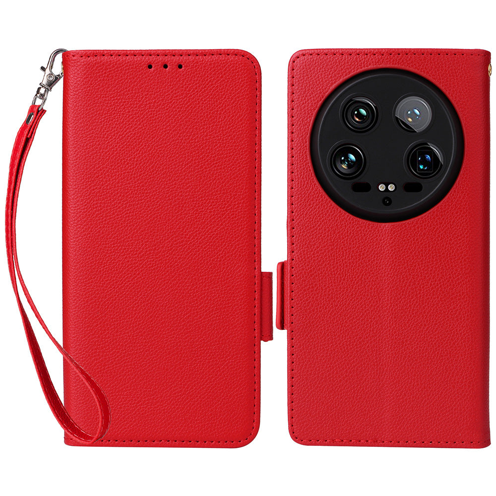 For Xiaomi 14 Ultra Wallet Case Litchi Texture Leather Protective Phone Cover with Strap