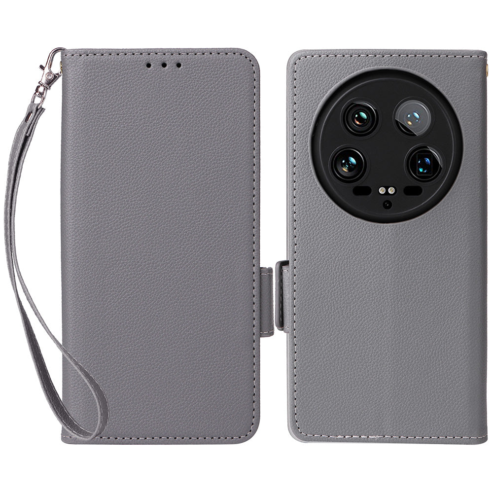 For Xiaomi 14 Ultra Wallet Case Litchi Texture Leather Protective Phone Cover with Strap
