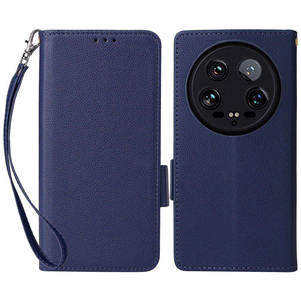 For Xiaomi 14 Ultra Wallet Case Litchi Texture Leather Protective Phone Cover with Strap