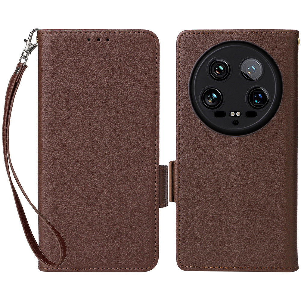 For Xiaomi 14 Ultra Wallet Case Litchi Texture Leather Protective Phone Cover with Strap