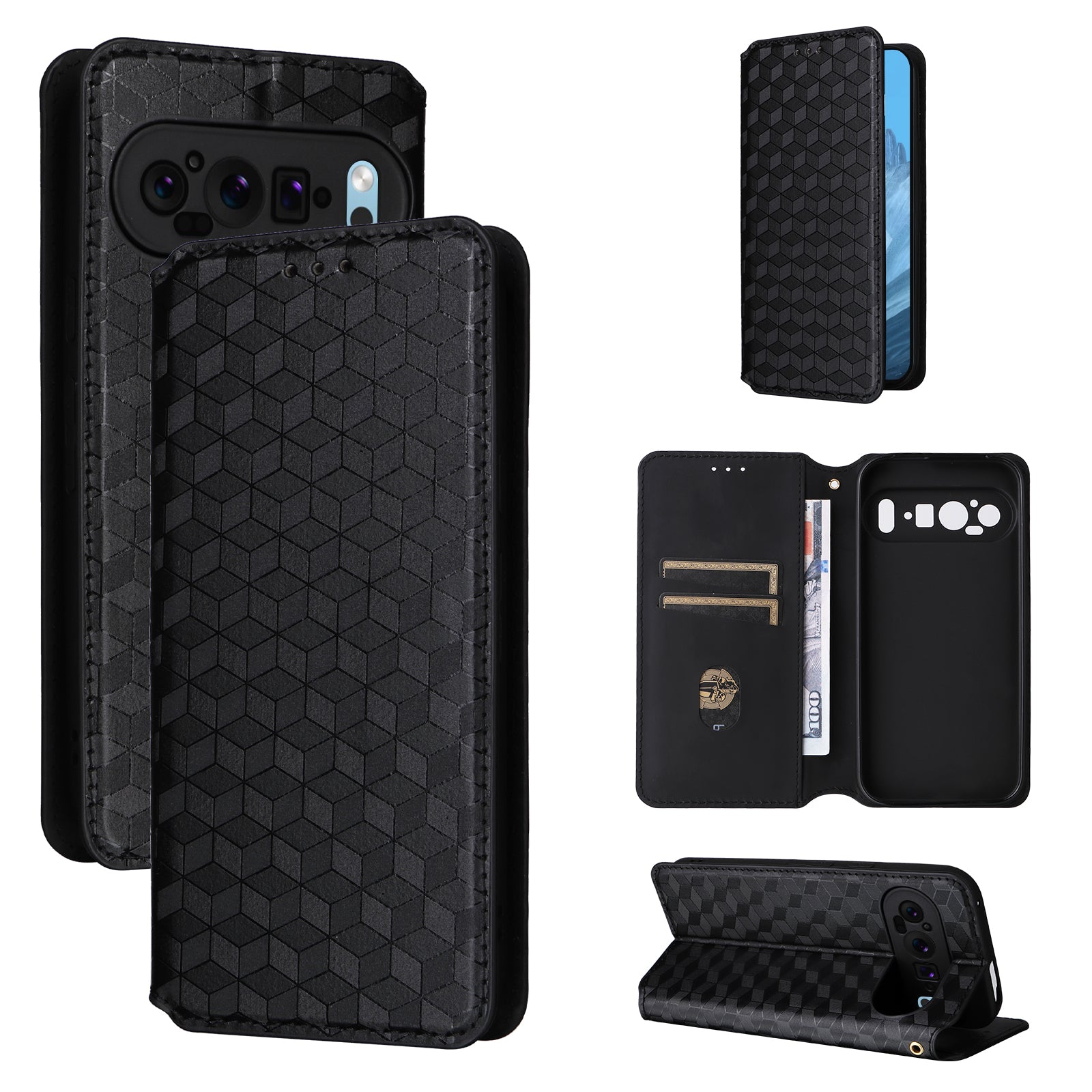 For Google Pixel 9 Wallet Case PU Leather Rhombus Imprinted Stand Phone Cover