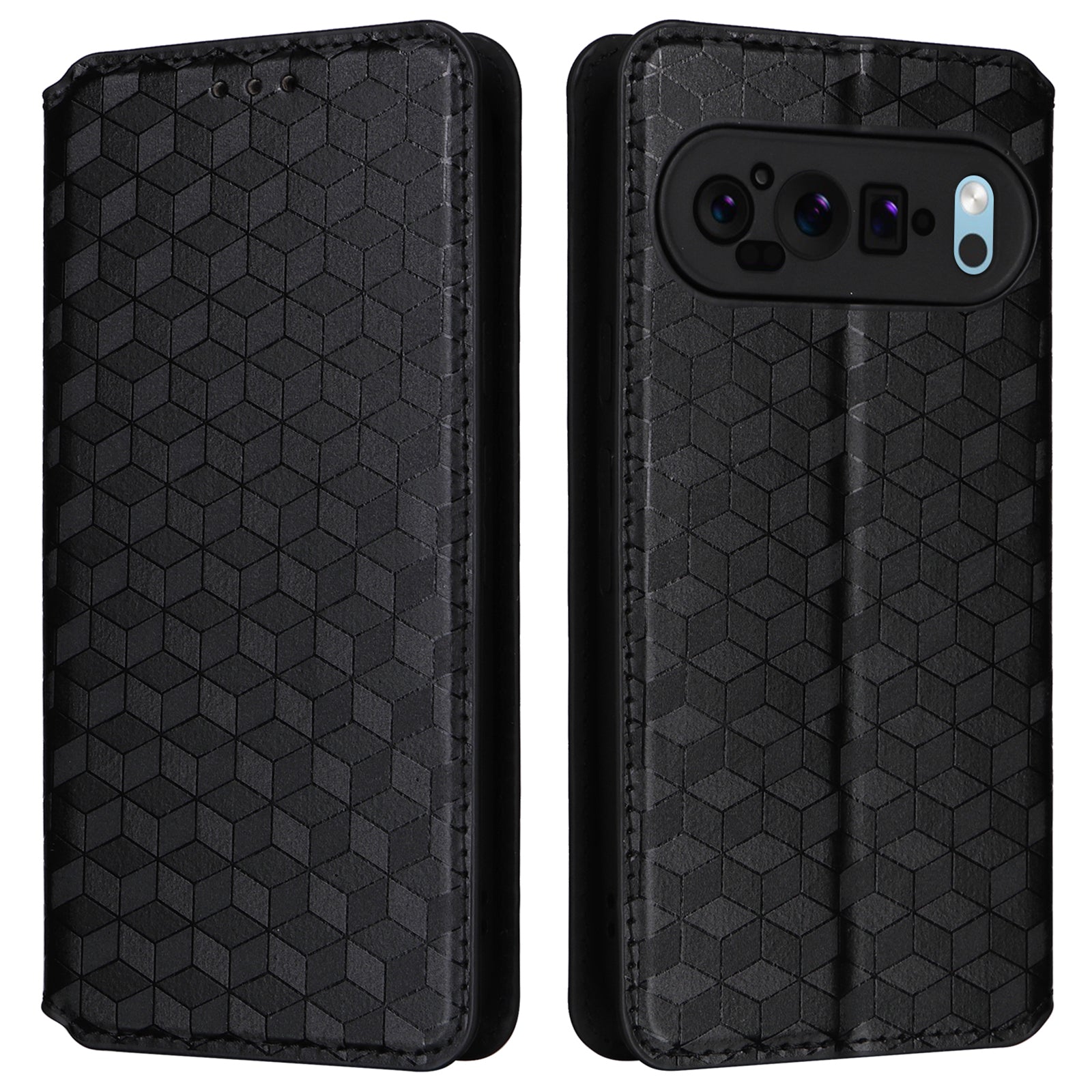 For Google Pixel 9 Pro Case Rhombus Imprinted Leather + TPU Wallet Phone Cover