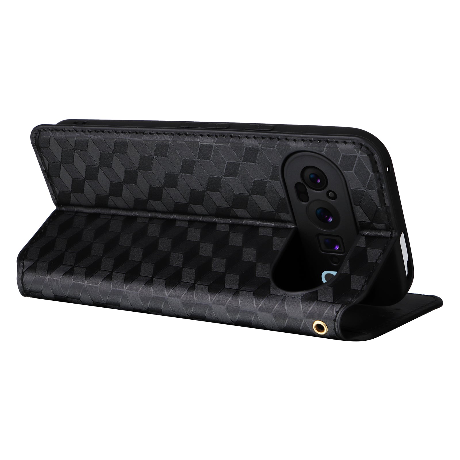 For Google Pixel 9 Pro Case Rhombus Imprinted Leather + TPU Wallet Phone Cover